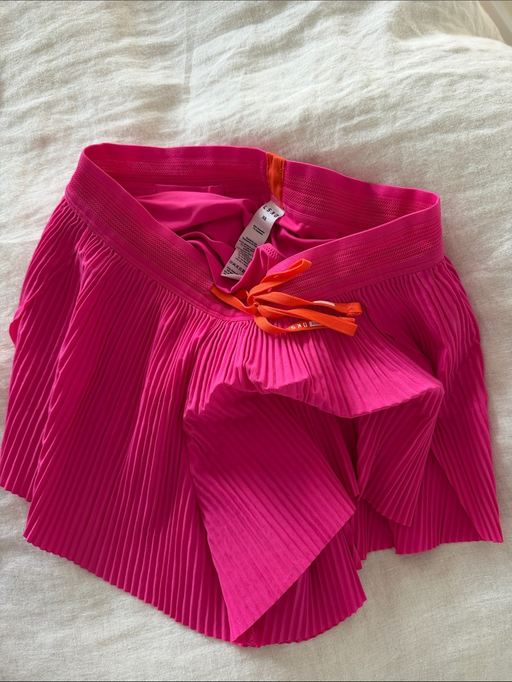 Women's Athletic Pleated Hot Pink Shorts with Orange Drawstring